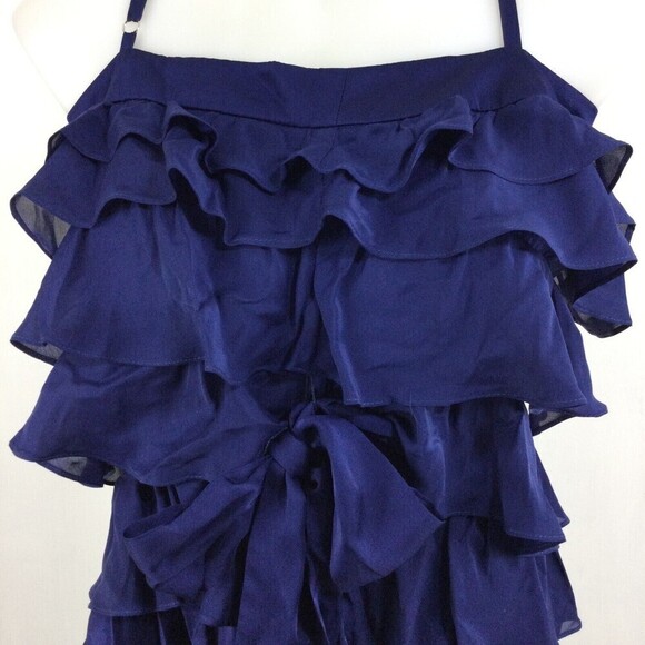 Anthropologie Va Et Vien Silk Spaghetti Cross Back Party Ruffle Dress Blue 14 - Picture 2 of 11